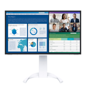 EIZO FlexScan EV2740X-WT – biały monitor 27 cali 4K z wyświetloną treścią